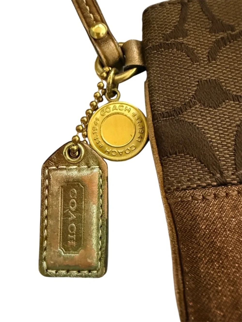 Coach Signature Brown Canvas 66th Anniversary Double Zip Wristlet - Picture 3 of 5